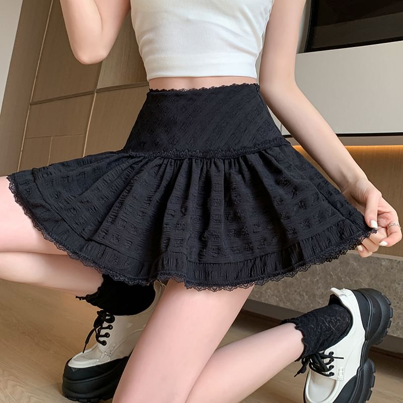 A-Line Trim Skirt Plain Mini High Waist Lace