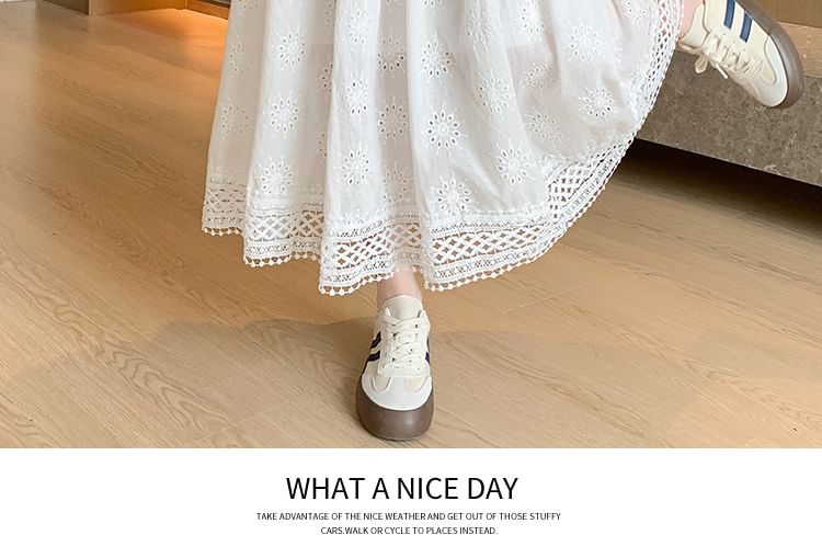 Skirt Designs) Midi Elastic A-Line Embroidered Waist Plain (Various