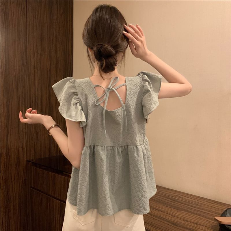 Peplum Cap-Sleeve Blouse Plain