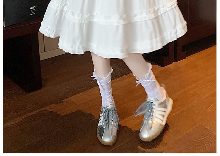 Plain Ruffle Waist Elastic Tiered A-Line Trim Skirt