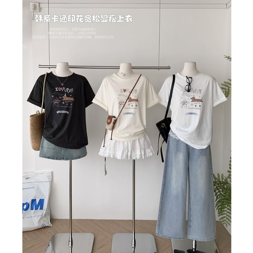 Tee Short-Sleeve Print Crew Cartoon Neck