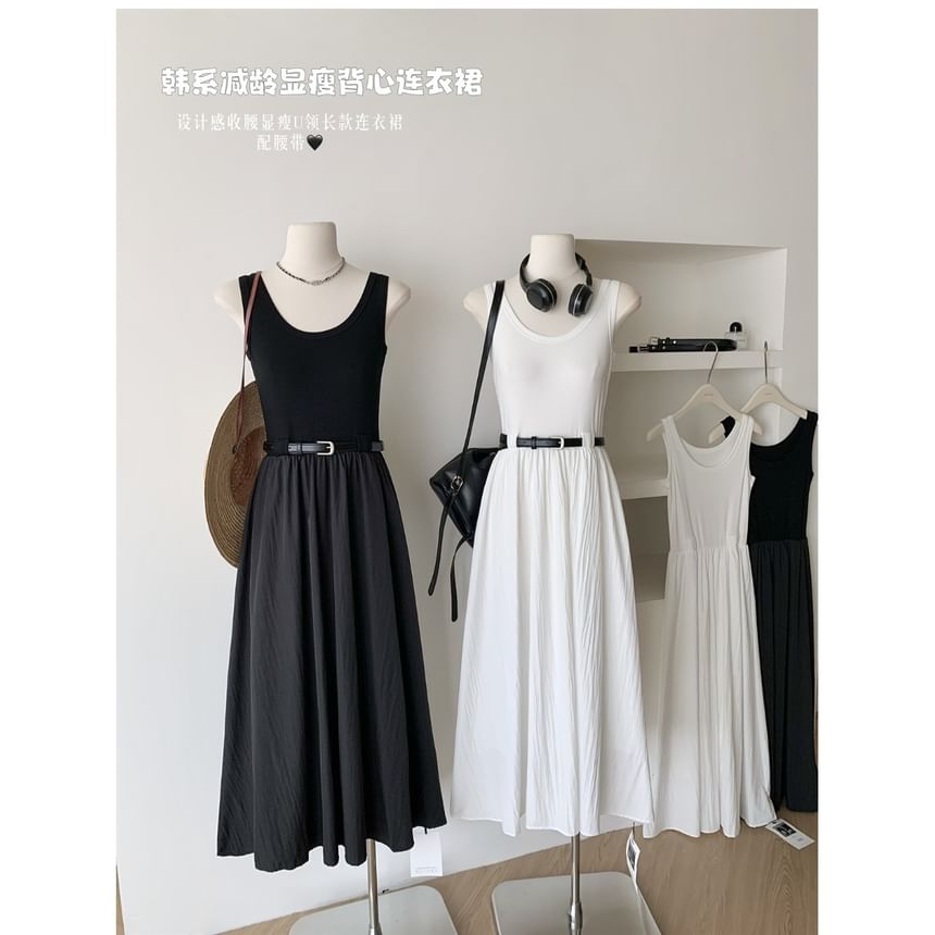 Plain A-Line Dress Neck Midi Scoop Sleeveless