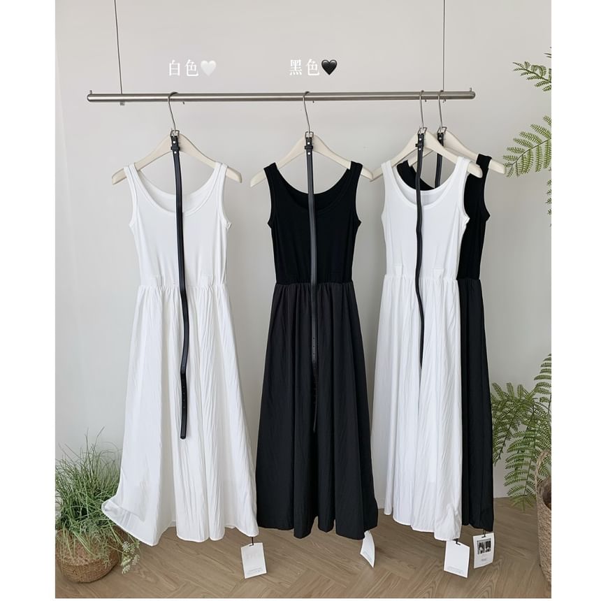Plain A-Line Dress Neck Midi Scoop Sleeveless
