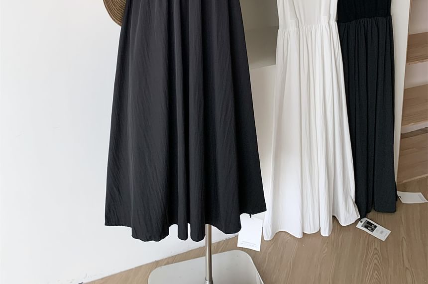 Plain A-Line Dress Neck Midi Scoop Sleeveless