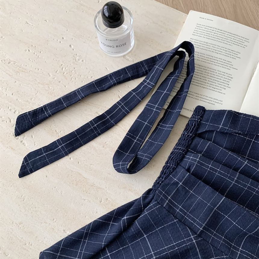 Tube Top Scarf + Skinny Peplum Plaid Set: