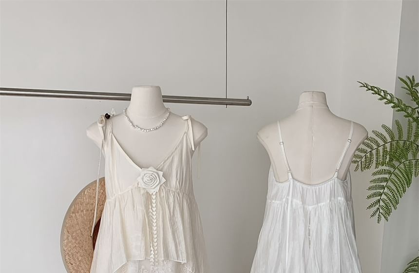 A-Line Spaghetti Maxi Lace V-Neck Strap Dress