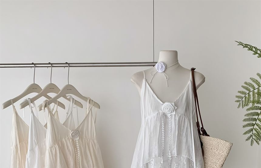 A-Line Spaghetti Maxi Lace V-Neck Strap Dress