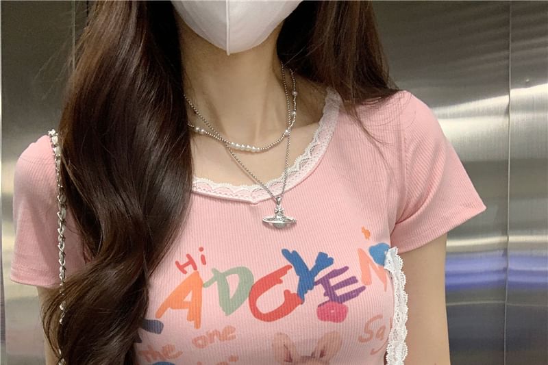 Crewneck Short-Sleeve Tee Print Crop Rabbit