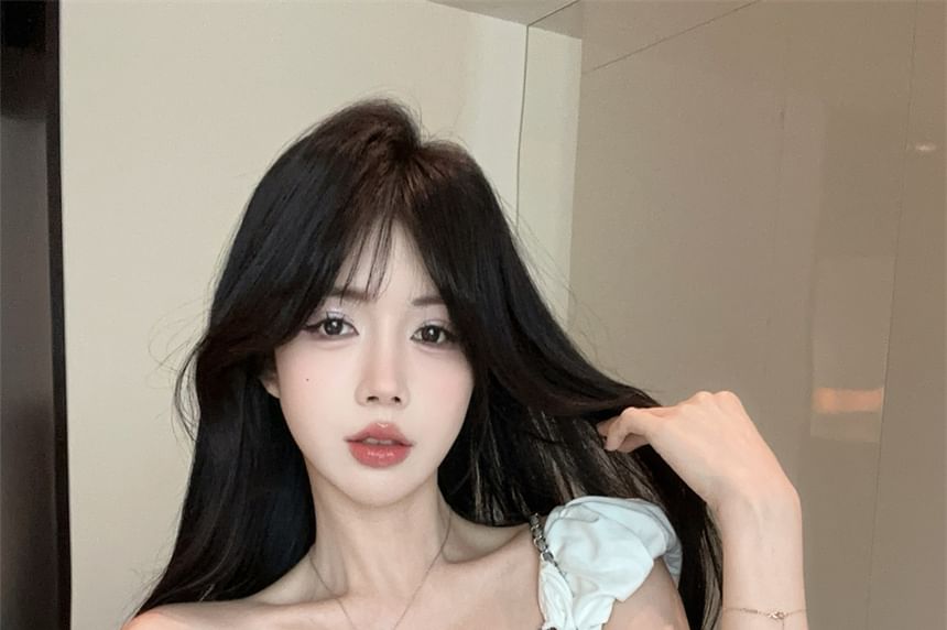 Mock Two-Piece Crop Plaid Trim Cap-Sleeve Top