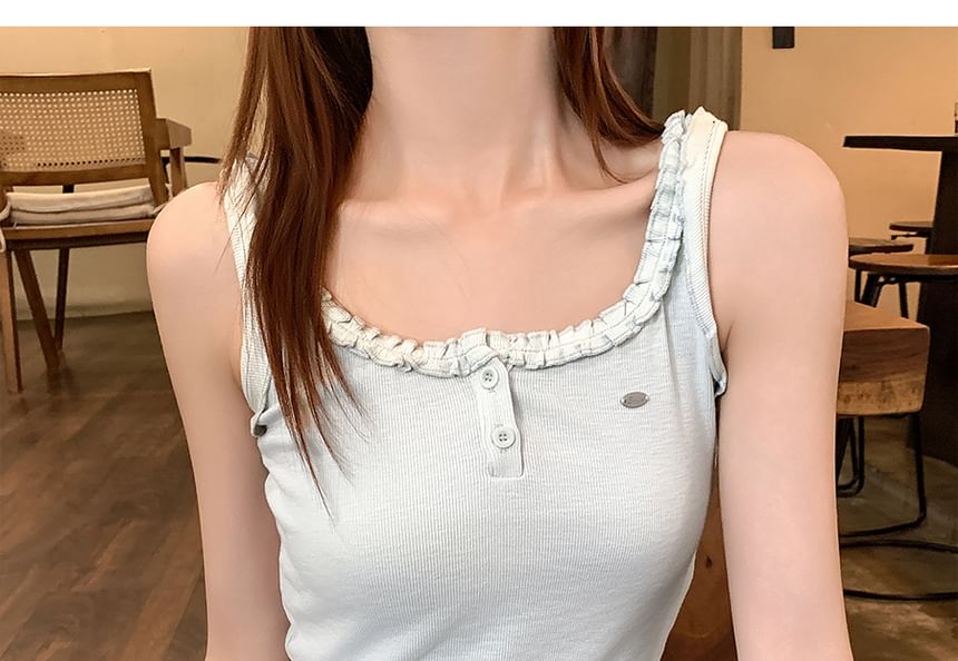 Crewneck Top Trim Plain Frill Tank