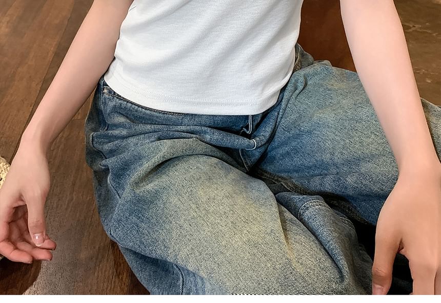 Crewneck Top Trim Plain Frill Tank