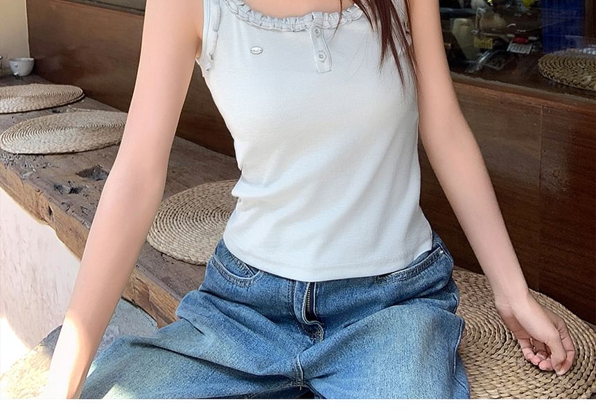 Crewneck Top Trim Plain Frill Tank