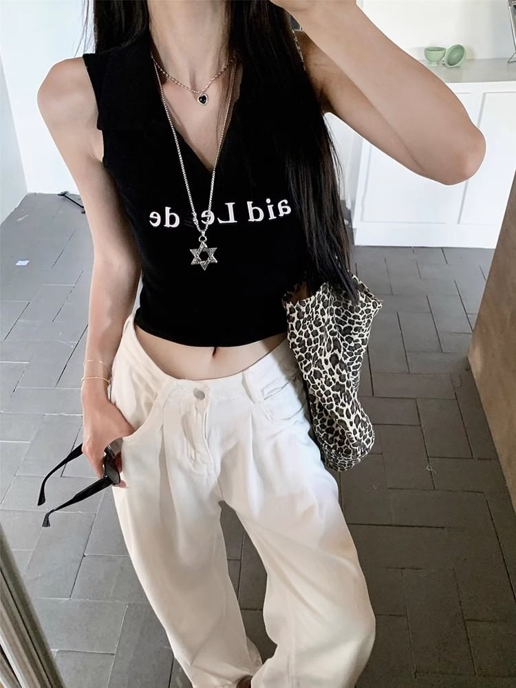 Tank V-Neck Crop Lettering Top