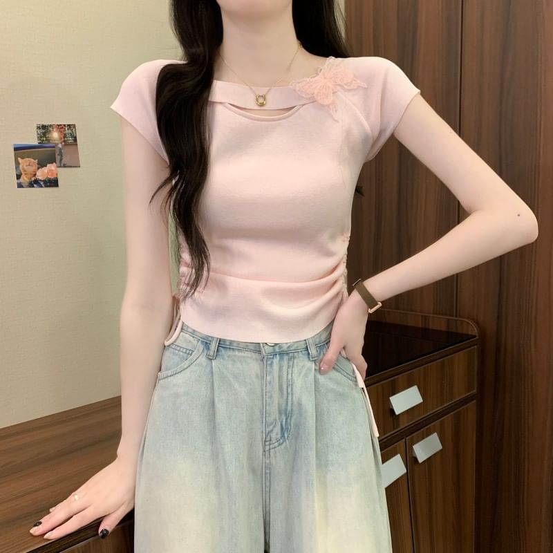 Butterfly Short-Sleeve Plain Tee Accent