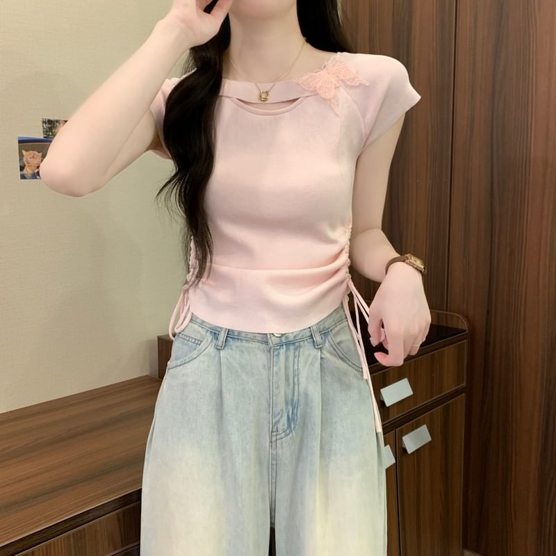 Butterfly Short-Sleeve Plain Tee Accent