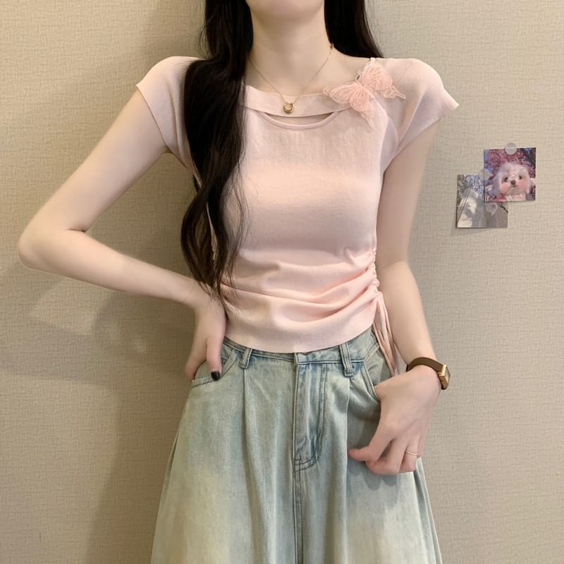 Butterfly Short-Sleeve Plain Tee Accent