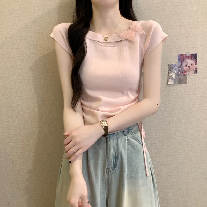 Butterfly Short-Sleeve Plain Tee Accent