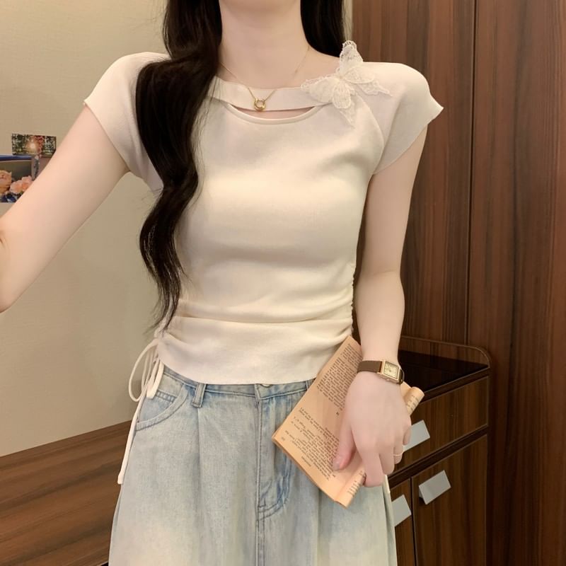 Butterfly Short-Sleeve Plain Tee Accent