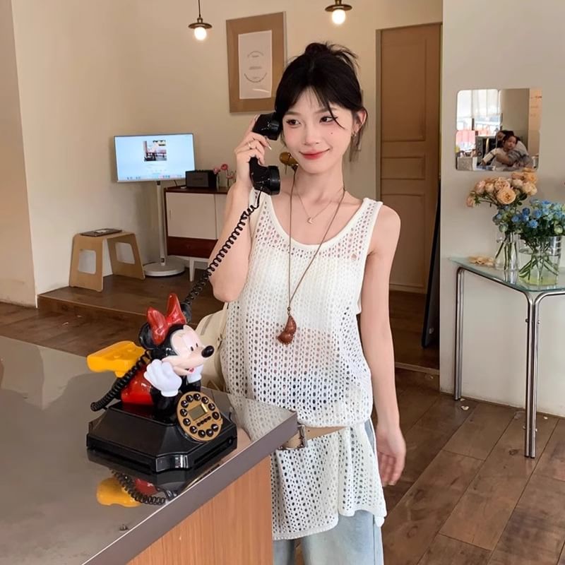 Slit Plain Top Hem Sleeveless Knit