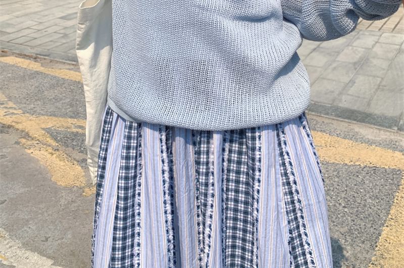 Top + Long-Sleeve Plain Knit Sleeveless Set: