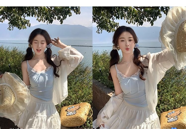 Lace Crop Top Camisole Plain Trim