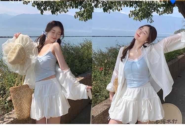 Lace Crop Top Camisole Plain Trim