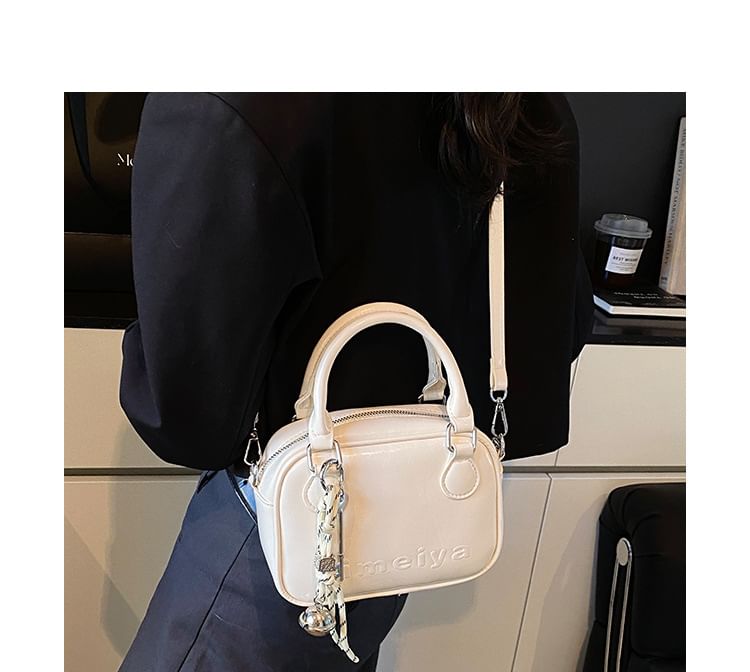 Leather Lettering Handle Crossbody Top Bag Faux