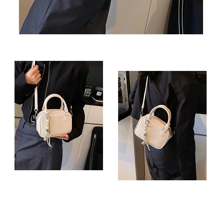 Leather Lettering Handle Crossbody Top Bag Faux