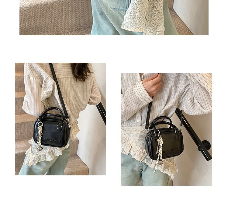 Leather Lettering Handle Crossbody Top Bag Faux