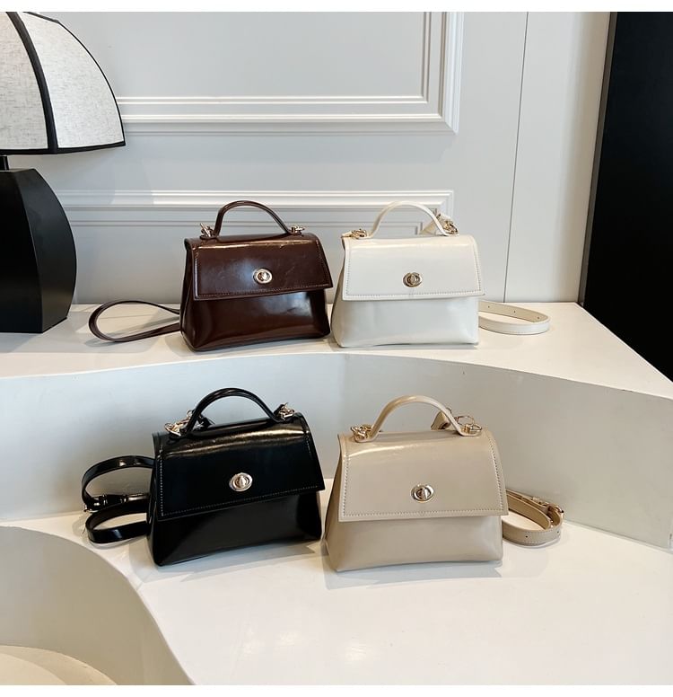 / Set Lock Bag Flap Faux Leather Crossbody Charm Handle Twist Top