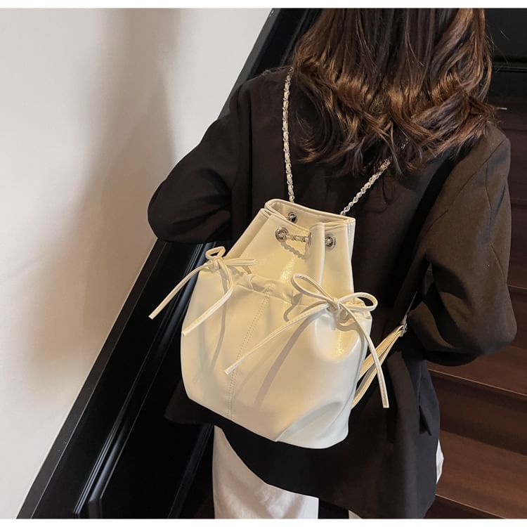 Strap Plain Chain Leather Bow Faux Backpack