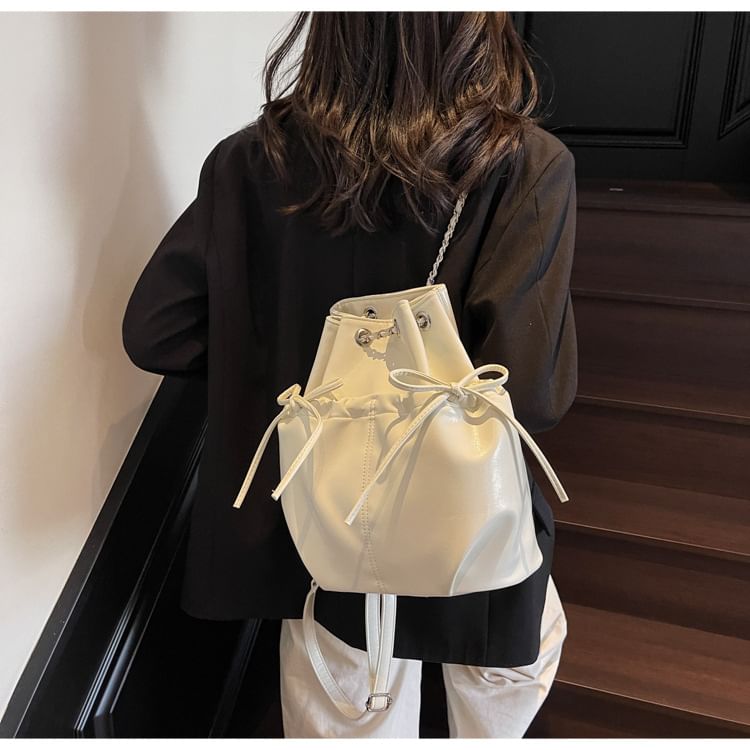 Strap Plain Chain Leather Bow Faux Backpack