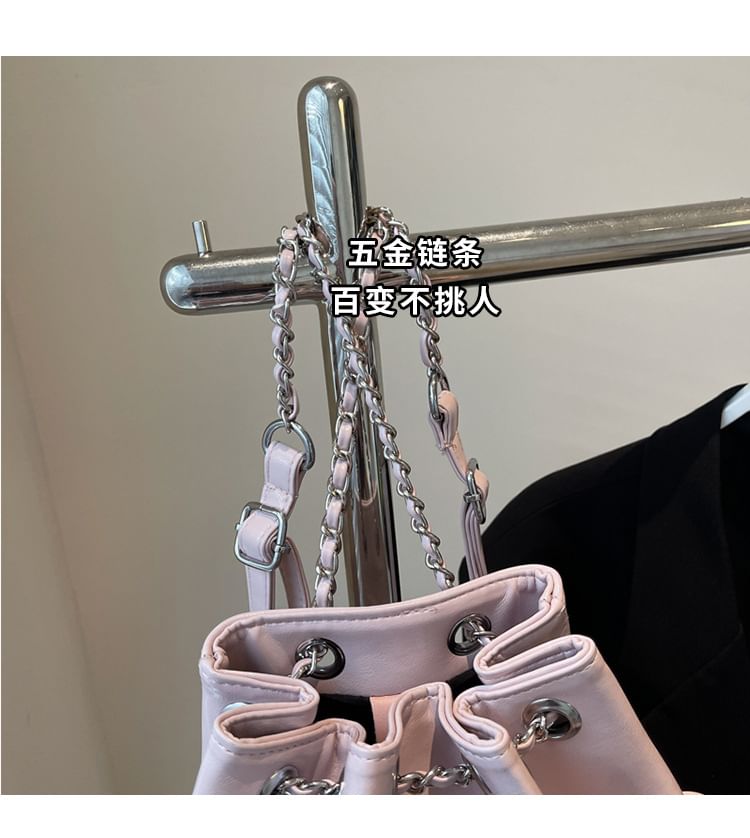 Strap Plain Chain Leather Bow Faux Backpack