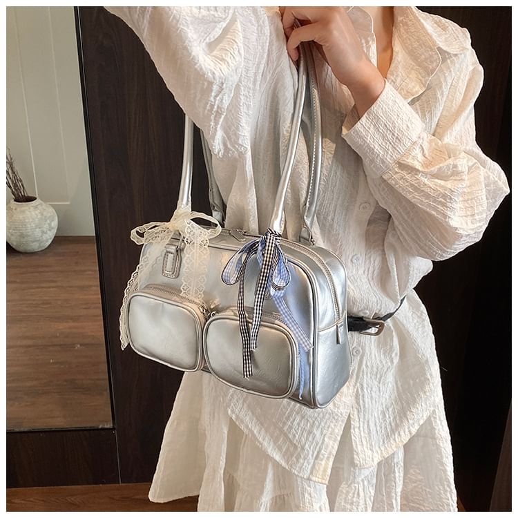 Leather Faux Plain Bowler Bag