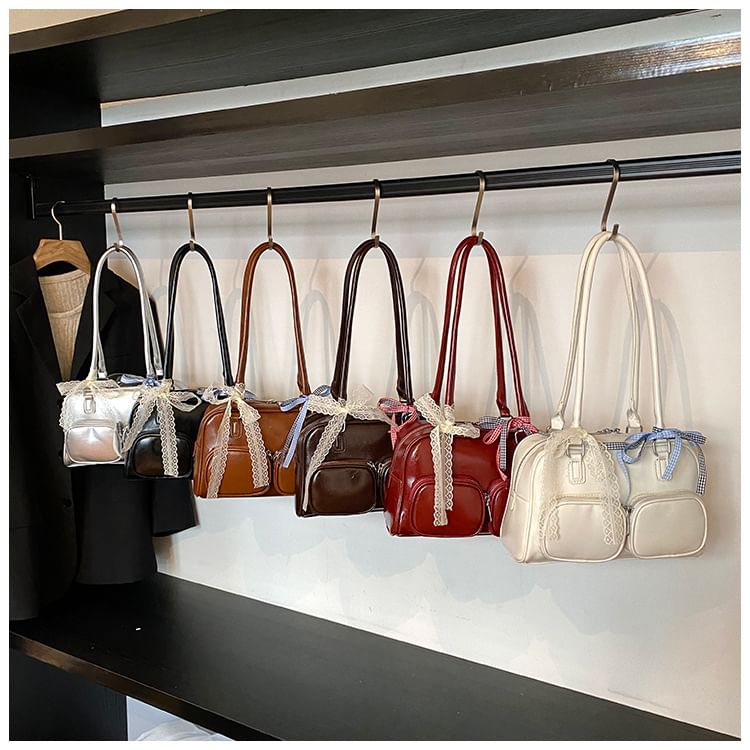 Leather Faux Plain Bowler Bag