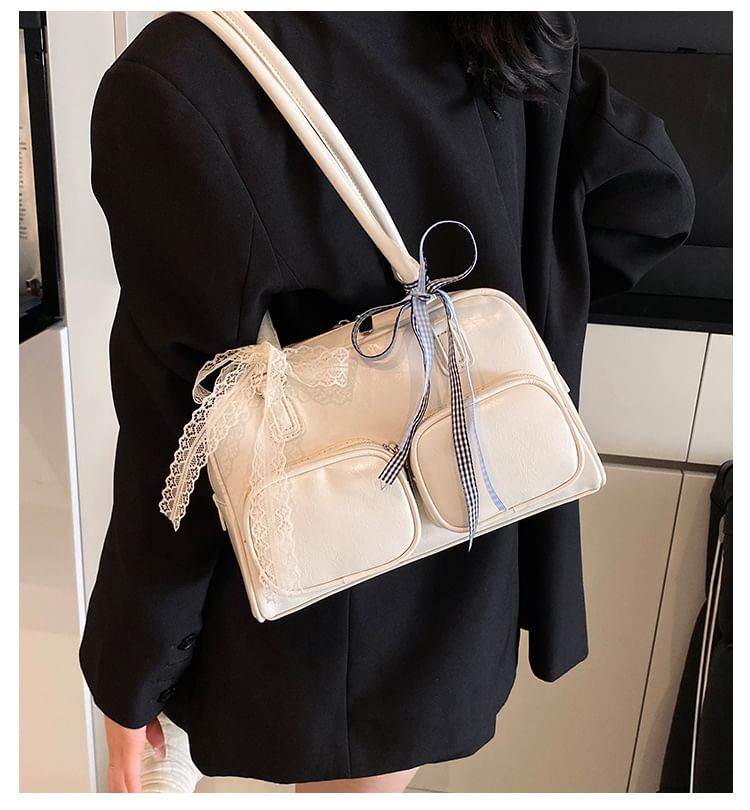 Leather Faux Plain Bowler Bag