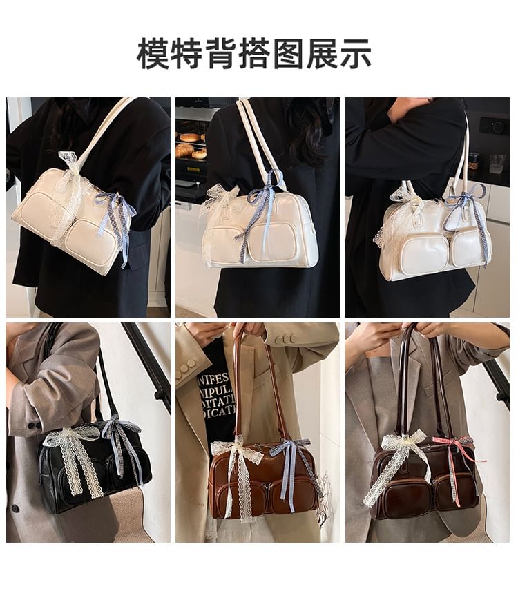 Leather Faux Plain Bowler Bag