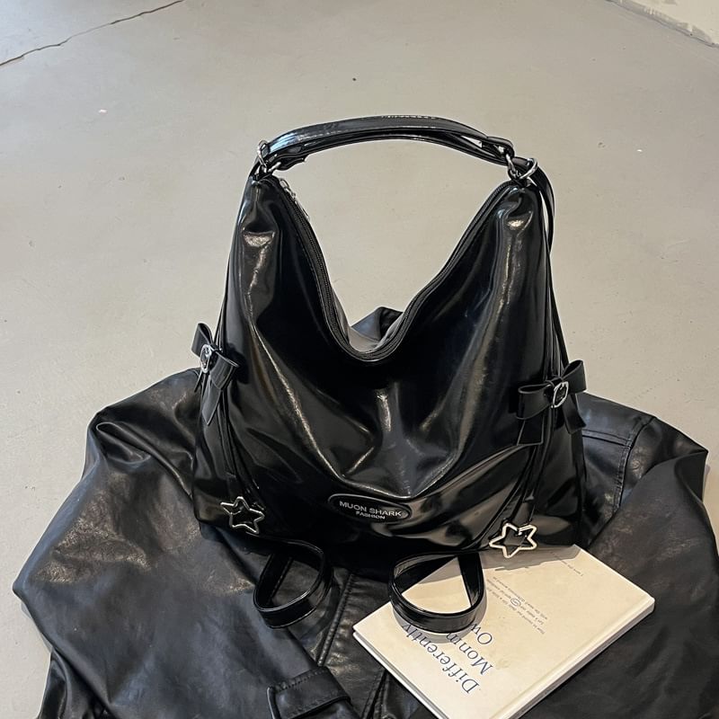 Leather Bow Faux Star Bag Crossbody Buckled