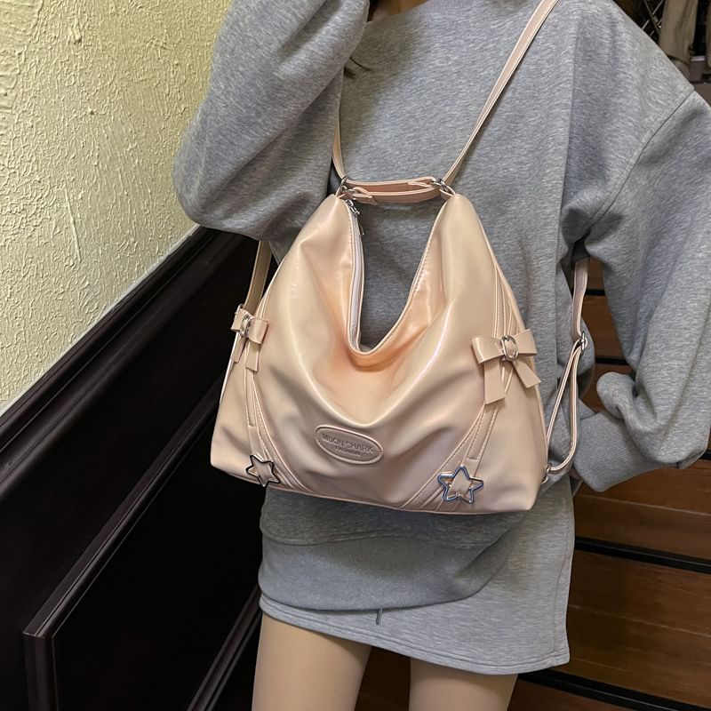 Leather Bow Faux Star Bag Crossbody Buckled