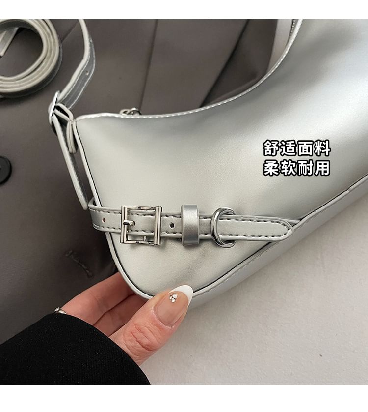 Buckled Plain Leather Crossbody Bag Faux