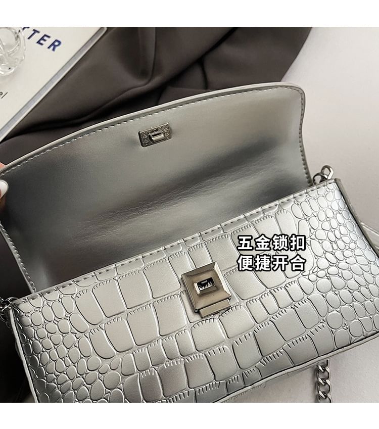 Crossbody Faux Bag Leather Chain Strap Textured Flap