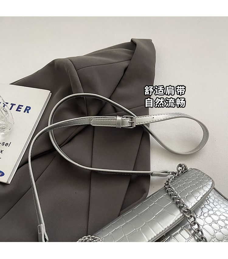 Crossbody Faux Bag Leather Chain Strap Textured Flap