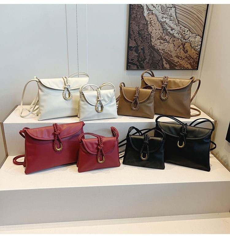Flap Leather Bag Plain Crossbody Knot Faux