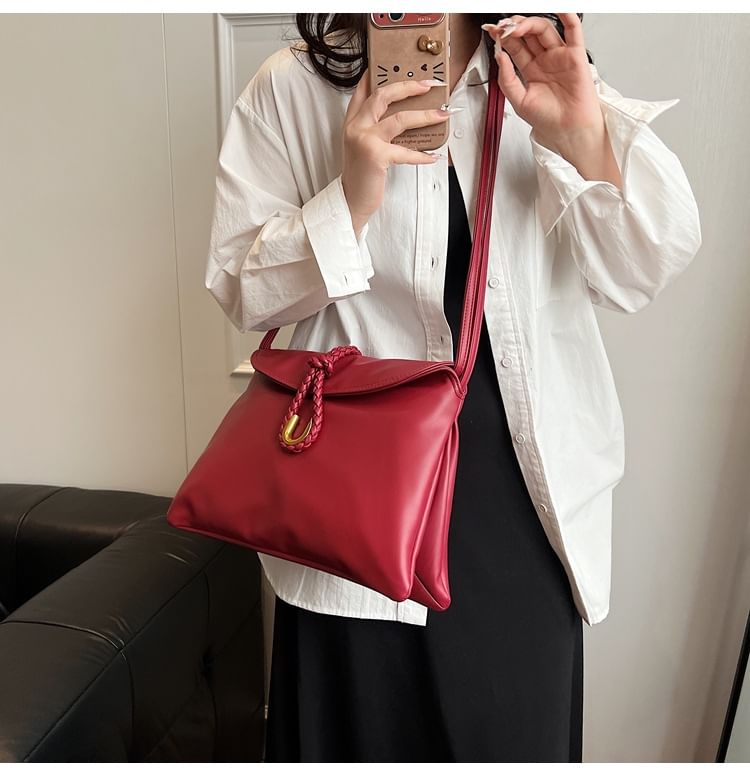 Flap Leather Bag Plain Crossbody Knot Faux
