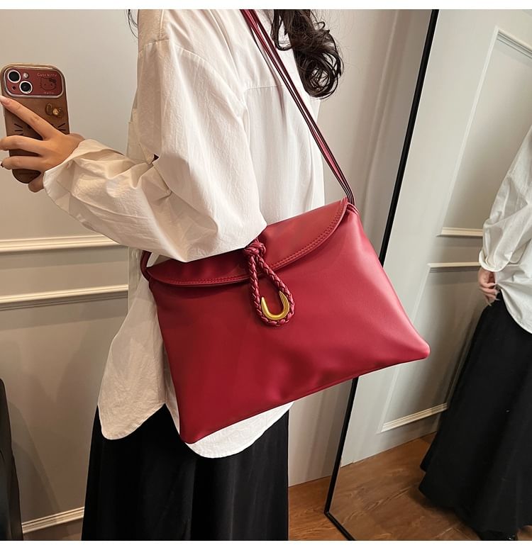 Flap Leather Bag Plain Crossbody Knot Faux