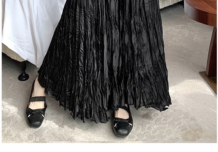 High Waist Plain A-Line Asymmetrical Maxi Crinkle Skirt