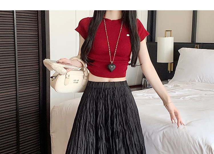 High Waist Plain A-Line Asymmetrical Maxi Crinkle Skirt