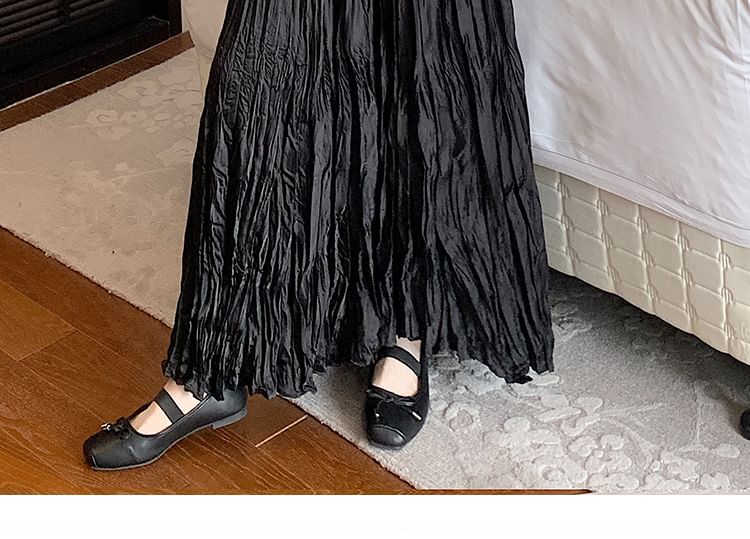 High Waist Plain A-Line Asymmetrical Maxi Crinkle Skirt