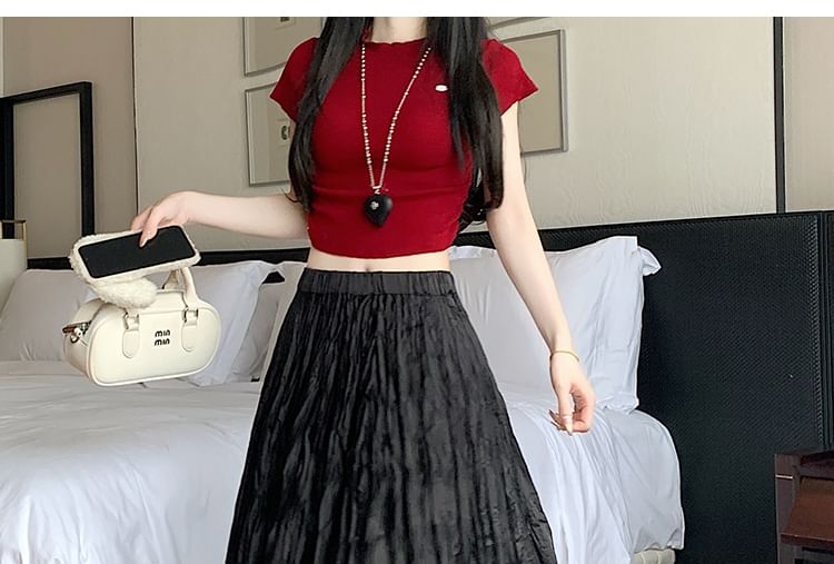 High Waist Plain A-Line Asymmetrical Maxi Crinkle Skirt