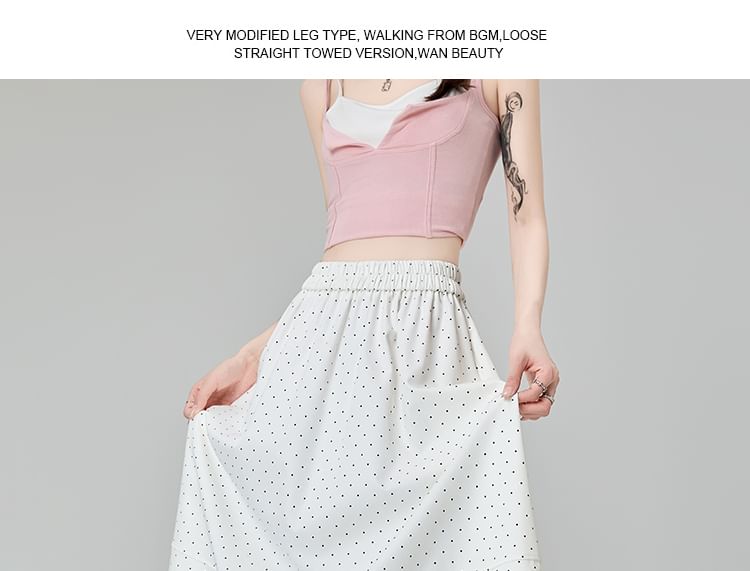 A-Line High Skirt Dotted Midi Lace Waist Panel